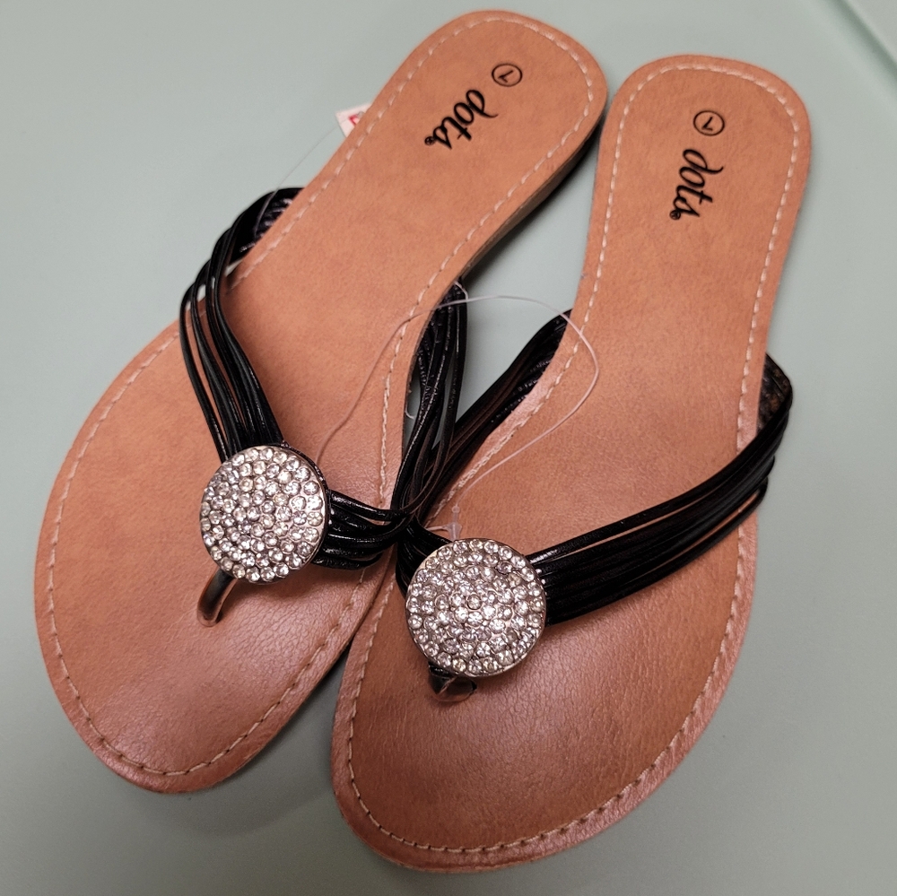 Dots Black and Tan Sandals with Rhinestone Embellishments